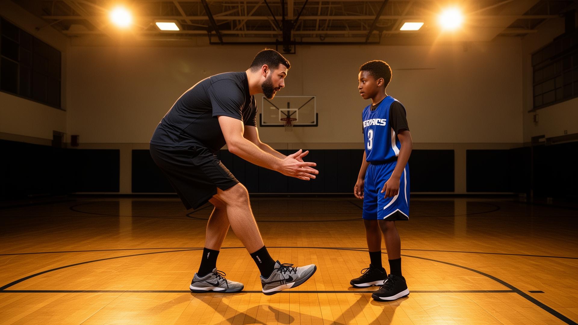 Coach teaching an athlete during training